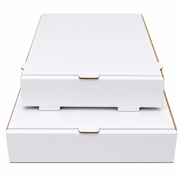 Two plain white pizza boxes stacked