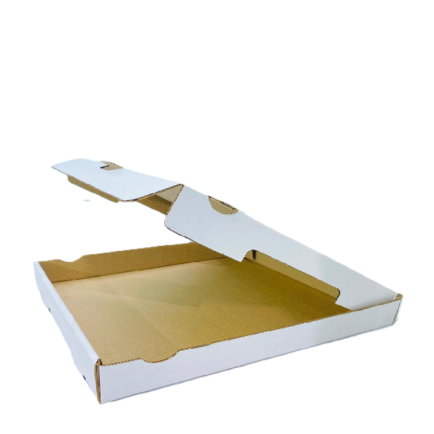 Pizza box with the lid lifting open from the front
